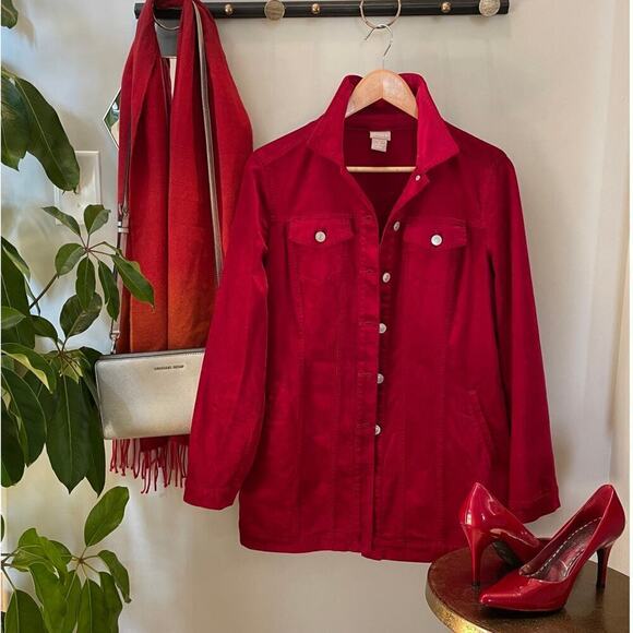 Chico’s Size 0 Medium Red Velvet Utility Jacket | Button Front, Soft Luxe EUC - Picture 1 of 7